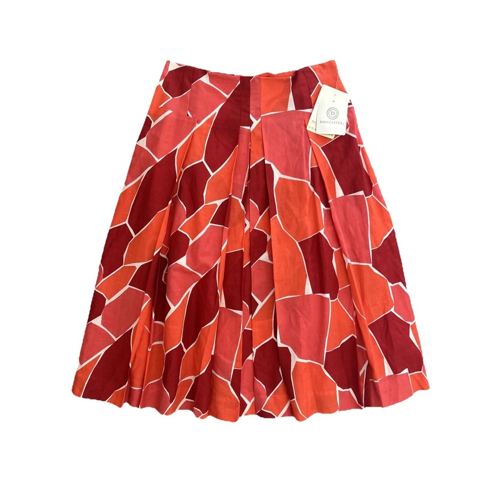 Doncaster Women's Skirt 2 Red Orange Abstract Print Silk Cotton Blend Lined NWT